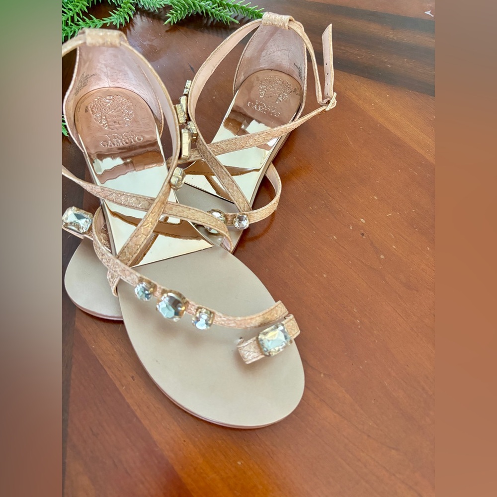 Vince Camuto Tan Sandals with Crystal Embellishments